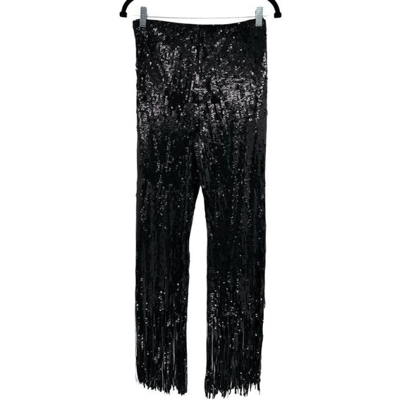 H&M Studio S/S 2021 Fringed Meshed Sequin Black Trousers Size 2 - Picture 3 of 11